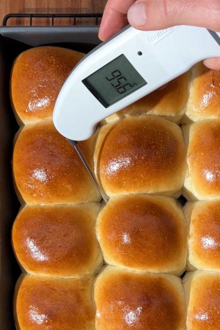 Bake until the interior reaches 95 degrees C.
