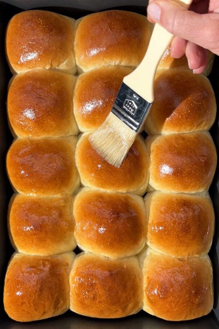 brush dinner rolls with honey butter